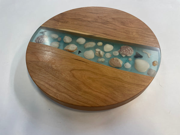 "Busy Susan"  11 5/8" Lazy Susan with Epoxy, Shells, Shark Teeth -  BS77