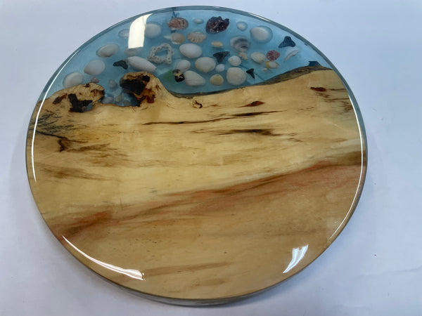 "Busy Susan"  12" Lazy Susan with Epoxy, Shells, Shark Teeth -  BS88