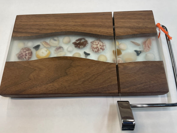 Cheese Slicer with Epoxy, Seashells and Shark Teeth - SSW40