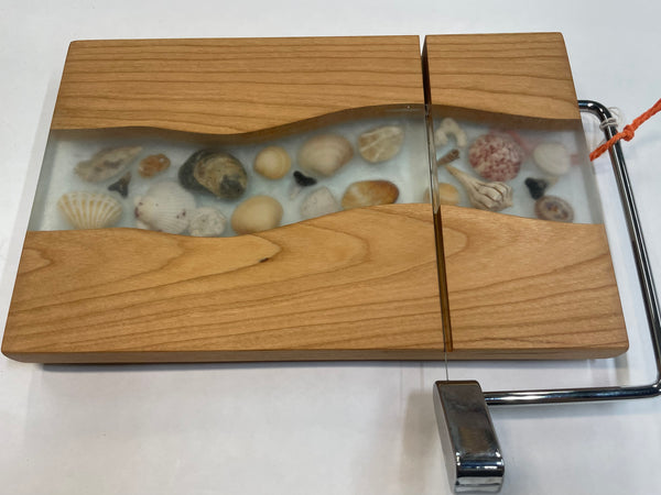 Cheese Slicer with Epoxy, Seashells and Shark Teeth - SSC40