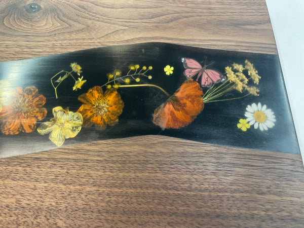 Charcuterie Board with Epoxy and Dried Flowers- CHWF25