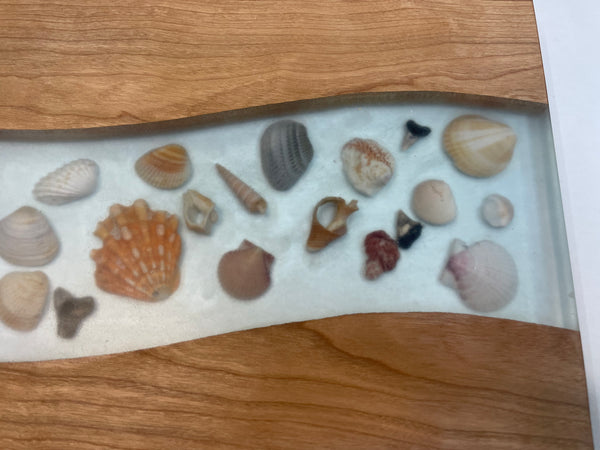 Charcuterie Board with Epoxy Sea Shells and Shark Teeth- CHCS25