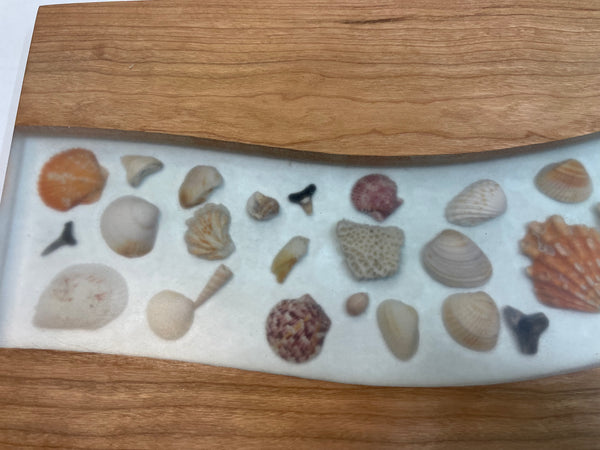 Charcuterie Board with Epoxy Sea Shells and Shark Teeth- CHCS25