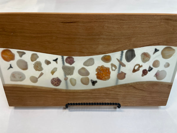 Charcuterie Board with Epoxy Sea Shells and Shark Teeth- CHCS25