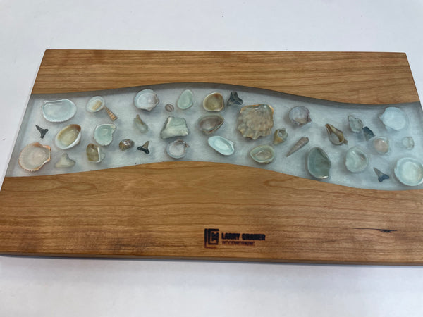 Charcuterie Board with Epoxy Sea Shells and Shark Teeth- CHCS25