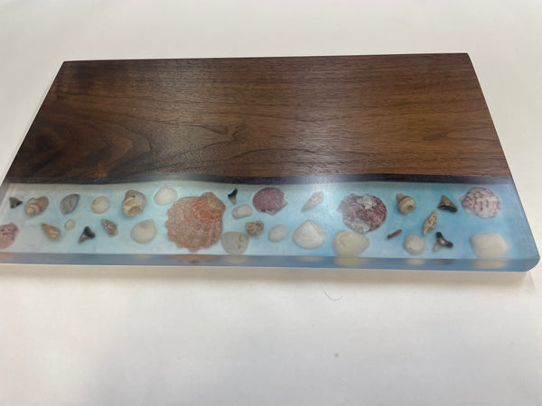 Charcuterie Board with Sea Shells and Sharks Teeth ain epoxy - CHWS30